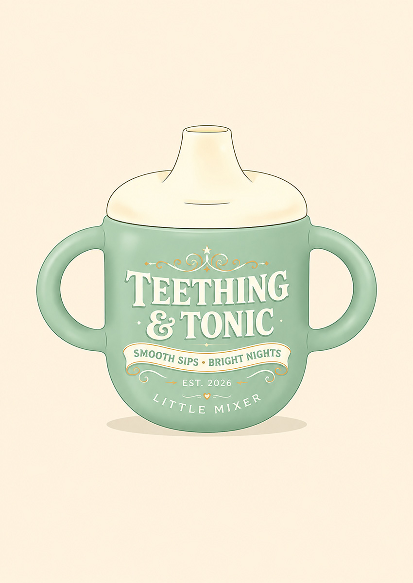 Teething and Tonic Baby Bottle Canvas Print & Poster Wall Art - AI PRINT LAB